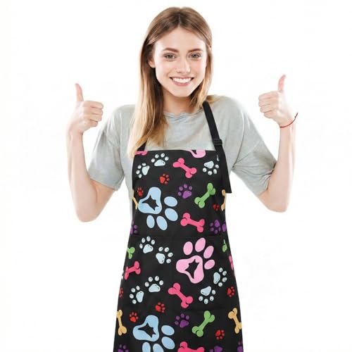 Dog Grooming Waterproof Apron with 2 Pockets, Cute Animals Puppy Dog Pets Apron - style: Dog Paw Silhouette