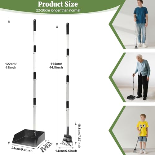 T2Y Pooper Scooper, Long Handle Dog Pooper Scooper, Adjustable Stainless Steel Rake & Extra Large Tray, Antirust & Durable Poop Scoopers for Yard, Lawn, Snowfield, Suitable for Multi-Dog Family - size: Rake & Large Tray