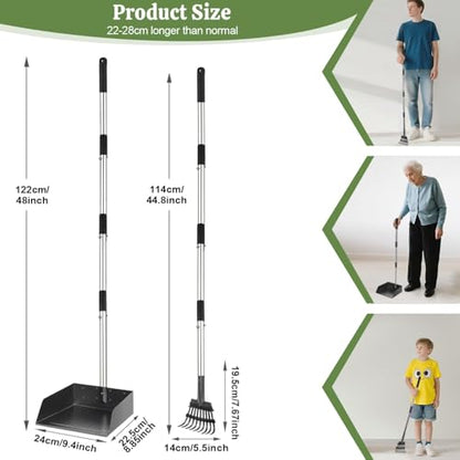 T2Y Pooper Scooper, Long Handle Dog Pooper Scooper, Adjustable Stainless Steel Rake & Extra Large Tray, Antirust & Durable Poop Scoopers for Yard, Lawn, Snowfield, Suitable for Multi-Dog Family - size: Rake & Large Tray
