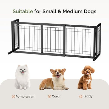 Outvita Free Standing Dog Gate, 21" Height Pet Gate Extra Wide Dog Gates for Stairs Doorways Front Porch Fireplace, 37" - 68" Wide Metal Adjustable Pet Fence Indoor, Black