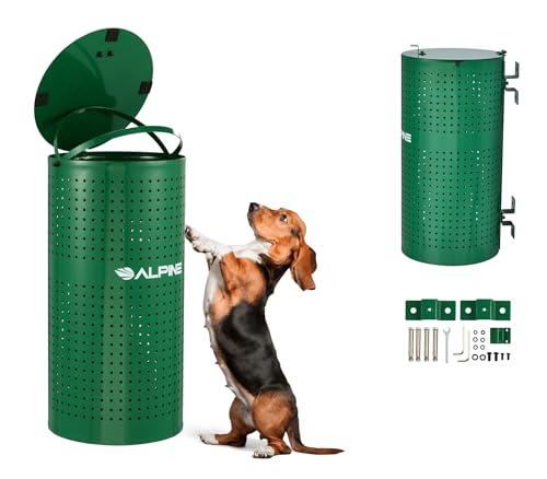 Alpine Dog Waste Station Outdoor - 13.5 Gallon Commercial Green Steel Pet Poop Trash Can for Dog Parks, HOA, Public Areas & Trails
