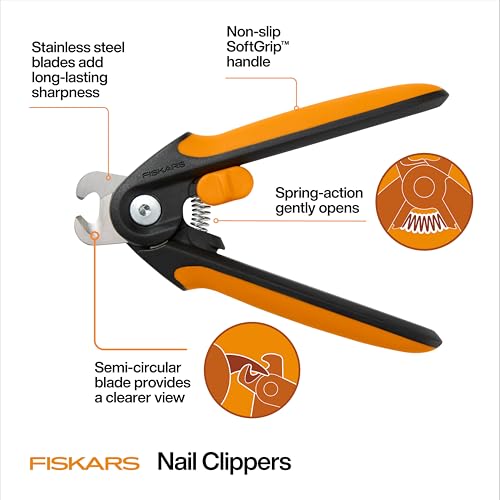 Fiskars Pet Large Nail Clippers, Cat and Dog Nail Trimmers for Grooming, Pet Supplies with Semi-Circular Blade & SoftGrip Handle with Safety Lock, 5.75”, Orange/Black - size: Large