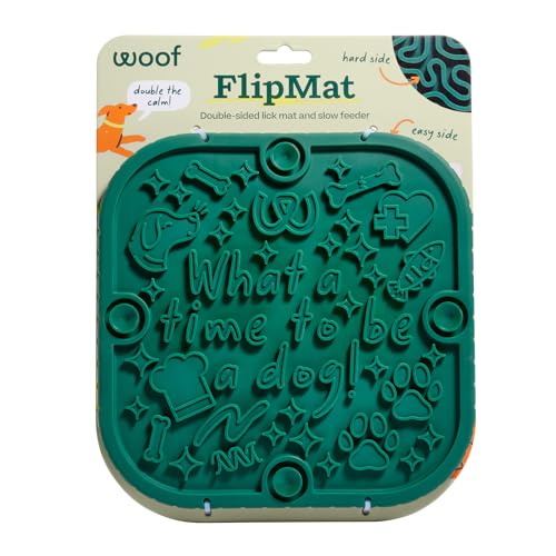 WOOF FlipMat Easy-to-Clean Lick Mat for Dogs l- Slow Feeder Mat with Double-Sided-Non-Slip Design - BPA-Free Silicone - Lick Mat - Interactive Dog Toys - Green - color: Green, size: Standard