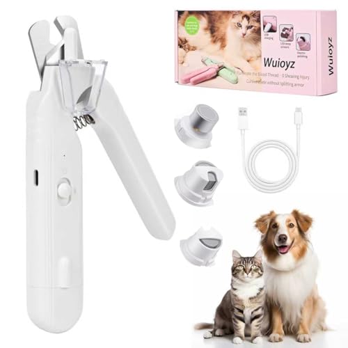 2-in-1 Dog Nail Grinder &Dog Nail Clippers with Light，Cat Nail Clippers ，Ultra-Quiet, USB Rechargeable, Multiple Grinding Methods, and Splash Guard for Large Medium Small Dogs Cats Pets(White) - color: white