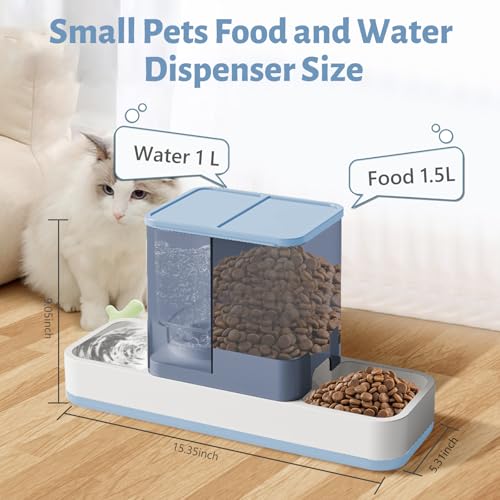 Yummy Sam Automatic Small Pet Feeder and Water Dispenser, 2 in 1 Gravity Cat Auto Pet Feeder and Waterer Set Feeder Dish for Small Medium Pets Dog Puppy Kitten (Blue) - color: Blue