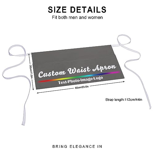 sophiehome Custom Waist Apron with Pockets Add Photo Logo Name Personalized Waiter Server Short Aprons for Kitchen - color: Charcoal