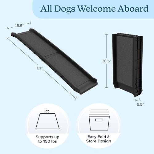 Dog Ramp - Folding, Nonslip Pet Ramp for Dogs to Get into Cars, Trucks, SUVs, or RVs - Portable Pet Ramps with Raised Side by PETMAKER, 61"L x 15.5"W x 5.5"H,(Black) - size: 61" x 15.5"
