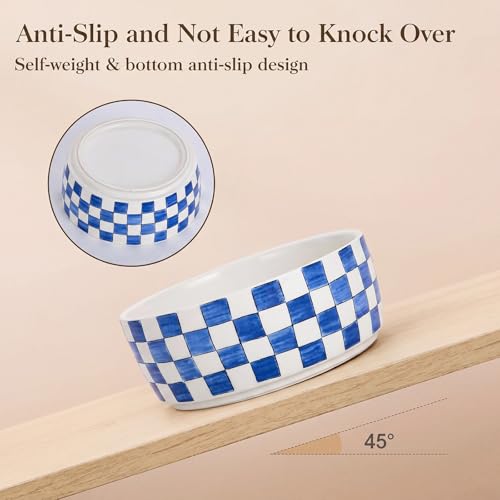6.4 inch Ceramic Hand Painted Basic Dog Bowl Set of 2 with Anti-Skid Rubber Base, Food and Water Bowls for Small Pets,Blue - color: Blue