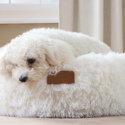 Town & Country Luxe CuddleTown Fuzzy Solid Donut Pet Bed, Soft, Cozy & Calming, Non-Slip Bottom, 100% Machine Washable, Cream, Small 24"x24"x7" Round - color: Cream, size: Small 24"x24"x7" Round