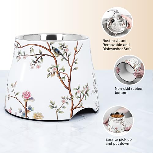 Ceramic Dog Bowl 7 inch Height for (30-55lbs) Medium Size Dogs Includes Food-Grade 304 Stainless Steel Bowls Non-Slip 3.8 Cups(860ml) Bowl Feeder in an Artful and Design (White) - color: White, size: Medium