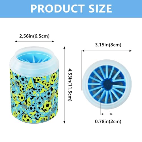 Sports Soccer Balls Blue Print Dog Paw Cleaner Cup with Soft Silicone Brush, Small Portable Lightweight Muddy Paw Washer for Dogs, Easy to Use Pet Foot Cleaner