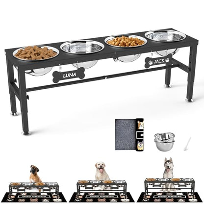 SHAINFUN Adjustable Height Dog Bowl Stand with 4 Bowls for Multi-Dog Homes– Elevated Dog Bowls for Large Breeds with Anti-Slip Mat, Raised Feeding Station with Stainless Steel Bowls - color: Black-1.7L-Four