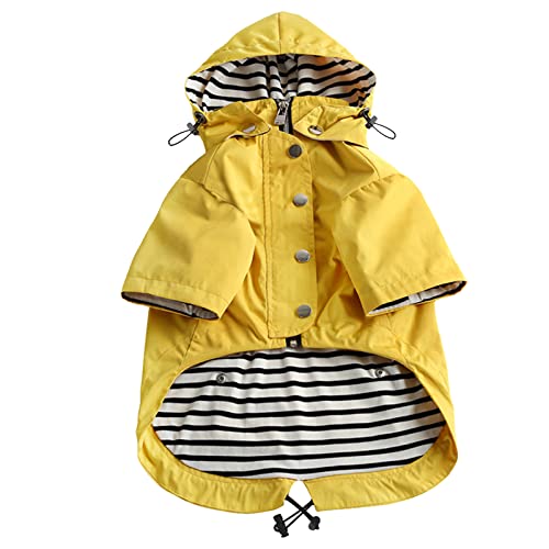 Morezi Dog Zip Up Raincoat with Reflective Buttons, Rain/Water Resistant, Adjustable Drawstring, Removable Hood, Raincoats with Legs 8lbs to 80lbs Available - Yellow - XS - color: Yellow, size: X-Small