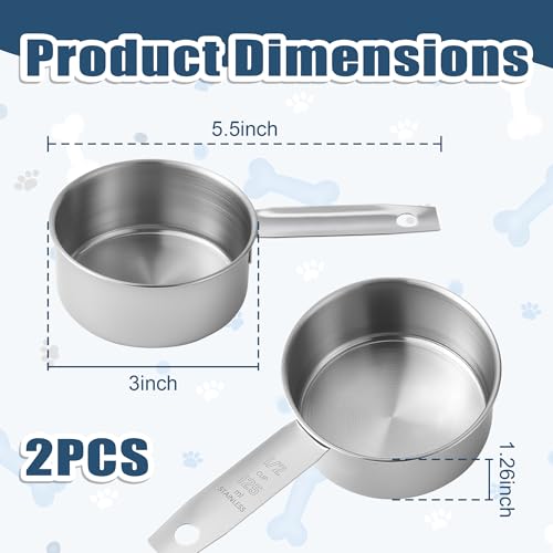 2PCS 1/2 Cup Dog Food Scoop, 125ml Stainless Steel Half Cup Measuring Scoop, Durable Dishwasher Safe Pet Food Scoops for Feeding Pet, Wet and Dry Ingredients