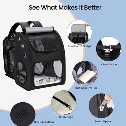 Expandable Cat Carrier Backpack, Large Space, Airline Approved, XL | Pet Carrier Backpack Up to 25 lbs, Portable Pet Travel Backpack, Ideal for Traveling/Hiking /Camping/Vet, Black - color: Black-XL