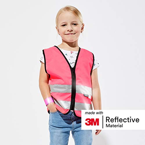 Salzmann Children's High Visibility Vest | Kids Safety Vest | Ages 1-18 | Made with 3M Reflective Material | Durable Zipper Fastening | Yellow, Orange, Pink, Green - color: Pink, size: 5 - 7 Years