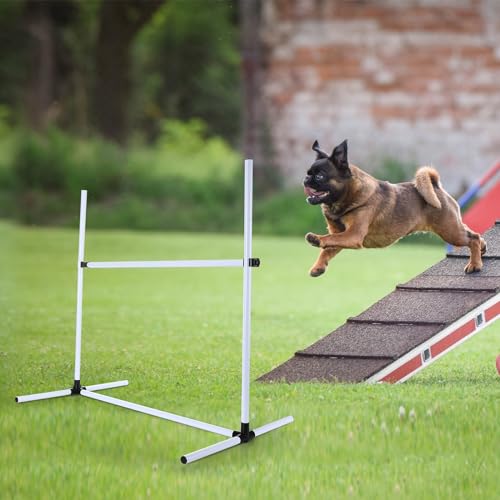 Shappy 4 Pieces Dog Agility Equipment with Adjustable Height Jump Bars Adjustable Dog Agility Jumps with Carry Bag Exercise Jumping Hurdles for Indoor Outdoor Course Game(White) - color: White