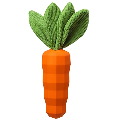MewaJump Dog Squeaky Chew Toys for Aggressive Chewers, Rubber Carrot Dog Toys for Training and Cleaning, Durable Interactive Tough Dog Toy for Puppy Medium Dogs - color: carrot orange
