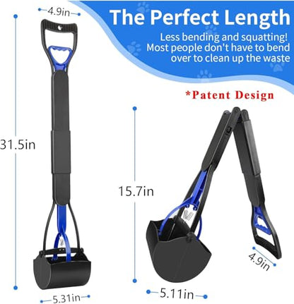 Non-Breakable Pet Pooper Scooper for Dogs and Cats with Long Handle High Strength Material and Durable Spring for Easy Grass and Gravel Pick Up (Blue)