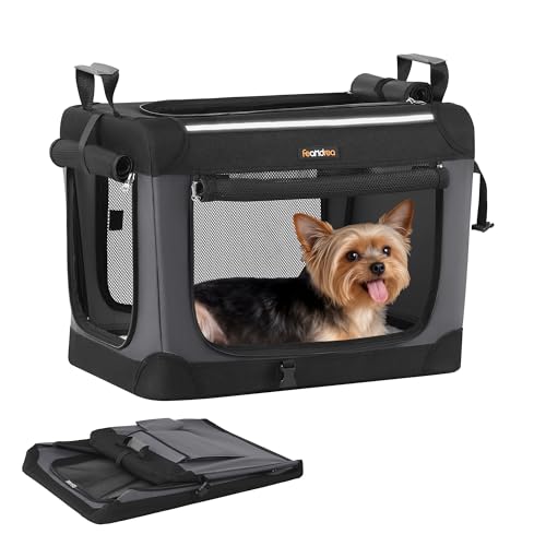 Feandrea Collapsible Dog Crate, 20-Inch Portable Dog Travel Crate for Small Dogs, Oxford Fabric Pet Carrier with 4 Mesh Doors, Handles, Storage Pocket, Water Bottle Holder, Ink Black UPDC015BH02 - size: S（20"L x 14"W x 14"H）
