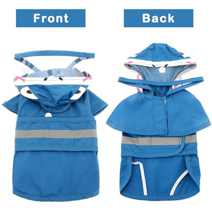 Zunea Waterproof Dog Raincoat with Hood for Small Dogs Reflective Puppy Rain Jacket Clothes with Leash Hole Funny Shark Pattern Pet Dog Poncho Slicker Costumes Chihuahua Doggie Rainwear Blue XL - color: blue, size: XL