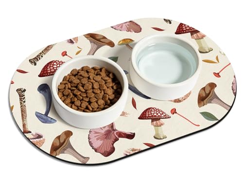 Dog Food Mat 20''x12'', Small Pet Feeding Mat, Non-Slip Rubber Pet Food Mat, Absorbent Cat Dog Water Bowl Mat for Messy Drinkers, Dogs Bowl Placemat for Food and Water, Mushroom - color: Mushroom, size: 20''x12''