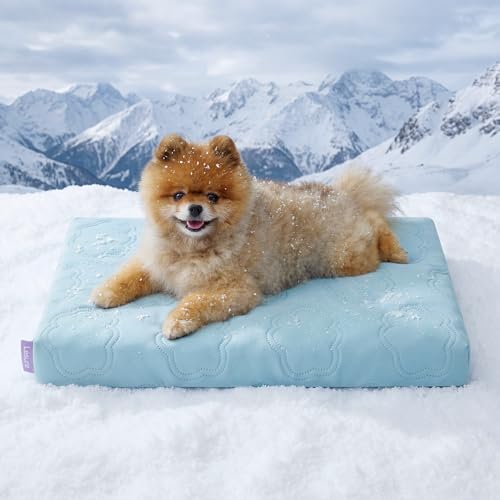 LE SURE ApexCloud™ Small Cooling Dog Bed with Washable Cover, 23x17 Inch | Q-Max>0.5 Cool-Touch Fabric, Orthopedic Egg Crate Foam,Breathable Non-Slip Summer Mat,For Active Senior Long-Haired Pets,Blue - color: Cooling Blue, size: 23x17x2.8