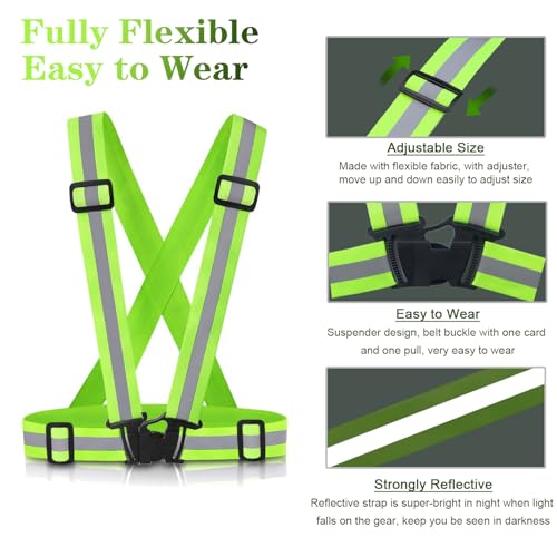 Reflective Vest Running Gear, 2Pack High Visible Safety VES for Cycling Jogging Running Walking, Adjustable for Men Women - color: Green