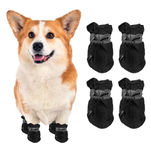 Dog Shoes Dog Boots, Paw Protector Anti-Slip Sole Winter with Reflective Strap Waterproof Soft, (4Pcs, Oxford, 1.7x1.3, Black), for Small Medium Puppies/Walking/Outdoor/Hardfloor - color: Black, size: 1.7 x 1.3 inch
