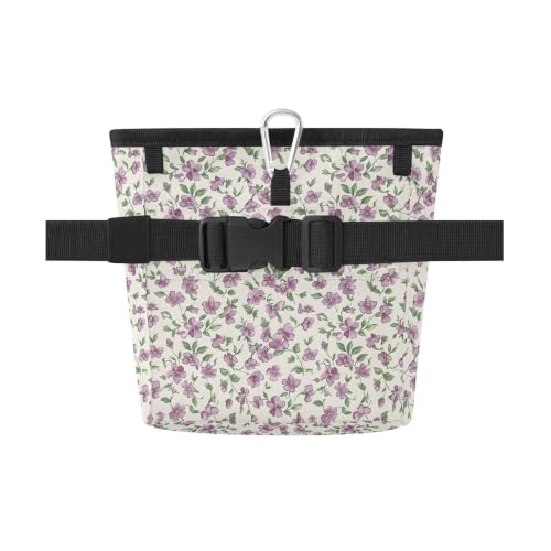 Flower Water-Resistant Dog Treat Pouch, 3 Ways to Wear Treat Bag with Magnetic Closure & Reflective Strip, Hands-Free for Pet Training, Walking