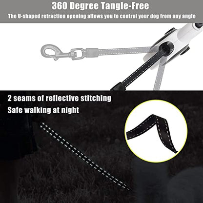 HCY&WLD Upgrade 3-in-1 Retractable Dog Leash with Integrated Dispenser & Poop Bags, 16 ft Heavy Duty Dog Leash with Anti-Slip Handle for Dogs up to 110 lbs, 360° Tangle-Free, One Button Brake & Lock