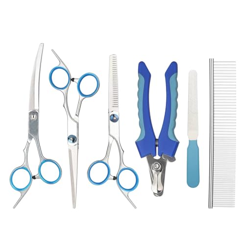 6-piece set of pet grooming scissors and nail clippers - professional dog and cat nail clipper set, equipped with grooming scissors and nail clippers - suitable for pet dogs and cats