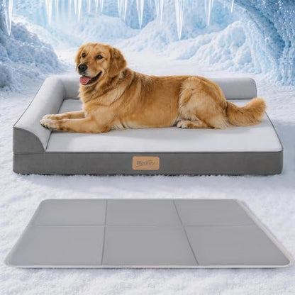 Cooling Dog Bed for Large Dogs, Orthopedic Dog Bed with Cooling Gel Mat, Removable Washable Cover, Waterproof Lining, Non-Slip Bottom, Summer Pet Bed for Sleeping, Size:40"*32"*8" - size: Large