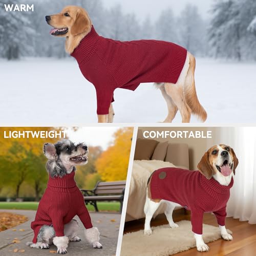 cyeollo Dog Sweater Pullover Turtleneck for Dogs Girl, Classic Knitwear Fall Winter Cold Weather Pet Clothes Warm Pet Apparel Small Medium Large Dog Sweaters, Burgundy M - color: Burgundy, size: Medium