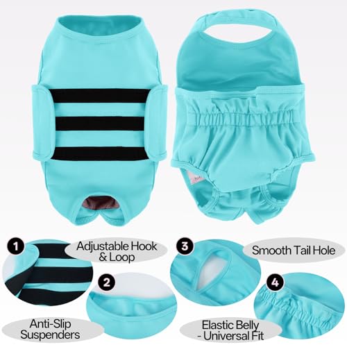 Lelepet Female Dog Diapers for Heat, Reusable Dog Period Onesie, Washable Dog Panties with Suspender, Soft Adjustable Small Girl Doggy Belly Band with Hole Tail, Blue, XS - color: Blue, size: XS