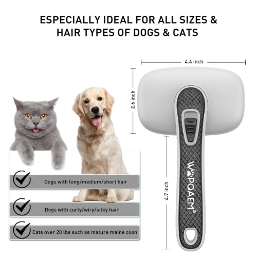 Self Cleaning Slicker Brush for Dog and Cat Deshedding, Grey | Shedding Brush for Dogs & Cats, One-Click Retractable Bristles for Easy Cleaning Flying Hair at Home - color: Grey 1 PCS