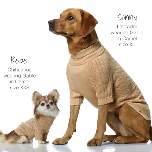 Gable – The Cable Knit Sweater Cashmere Wool Pet Pullover for Small, Medium and Large Dogs, Camel, X-Small - color: Camel, size: X-Small (5-12 lbs)