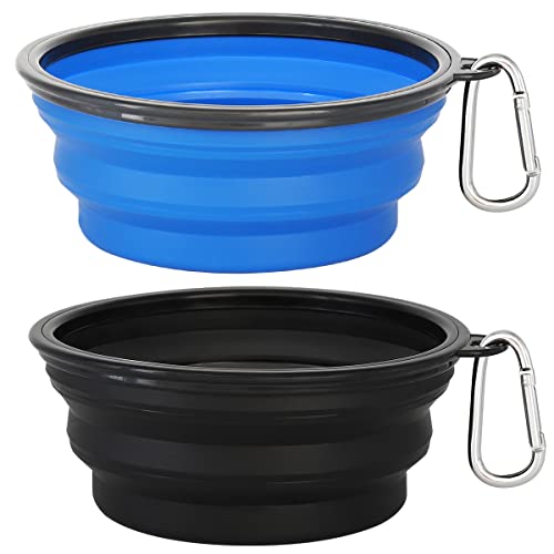 Kytely Large Collapsible Dog Bowls 2 Pack, 34oz Foldable Dog Travel Bowl, Portable Pet Water Food Bowl with Clasp, Pet Cat Feeding Cup Dish for Traveling, Walking, Hiking (Black+Blue) - color: Blue & Black
