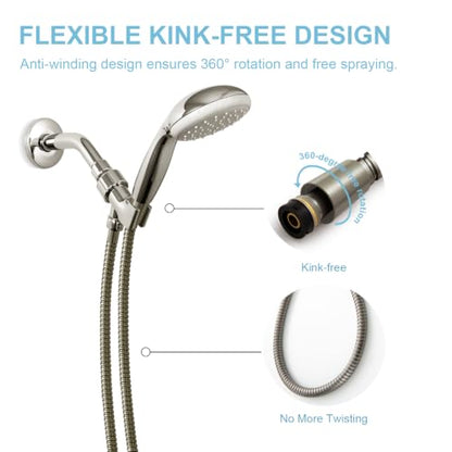 OFFO Shower Hose, Brushed Nickel 100 in Kink Free Stainless Steel Shower Hose Attachment Electroplating Handheld Shower Head Hose Flex Hoses Extension with Brass Insert & Nut for Pet Bathing Cleaning - color: Brushed Nickel, size: 100 in