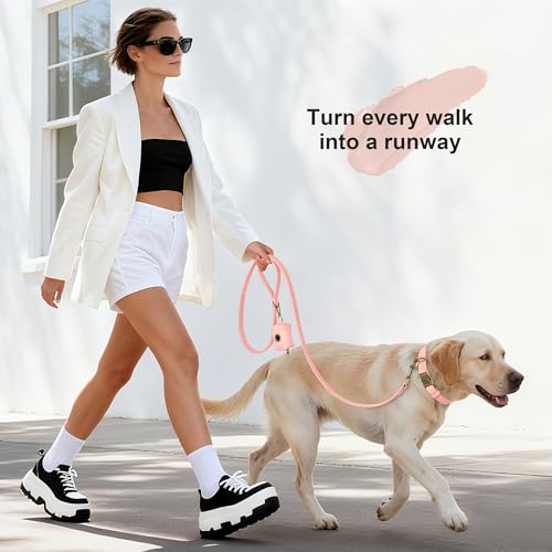 Didog Cute Dog Poop Bag Holder for Leash, Easy-Pull and Colorful PU Leather Dog Poop Bag Dispenser with Metal Clip, Includes 1 Roll Pet Waste Bag for Daily Walking,Pink - color: Pink