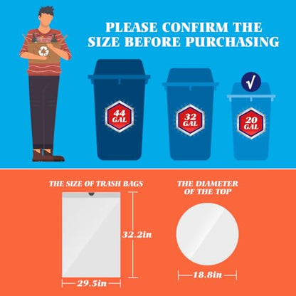 20 Gallon Large Drawstring Trash Bags 120 Counts, Fit 20-21 Gal Trash Can, Heavy Duty Tall Kitchen Garbage Liners, Large Trash Bags Size Chart for Home/Office, Outdoor Lawn & Leaf Bags, White - style: 120-20 Gallon-White