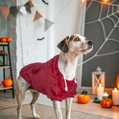 SCENEREAL Fleece Dog Sweaters Hoodie for Small Medium Large Dogs Girls Boys, Plush Fuzzy Dog Clothes Hoodies with Leash Hole, Winter/Fall Puppy Cold Weather Coat, Sherpa Hooded Sweatshirt, Burgundy M - color: Burgundy, size: Medium