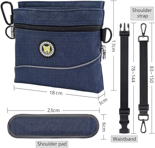 Viklluyr Dog Treat Pouch Bag with Magnetic Closure, Dog Food Carrier with Removable Inner Pocket, Perfect Dog Training Bag for Agility Training - Including Carabiner - color: Blue, size: M
