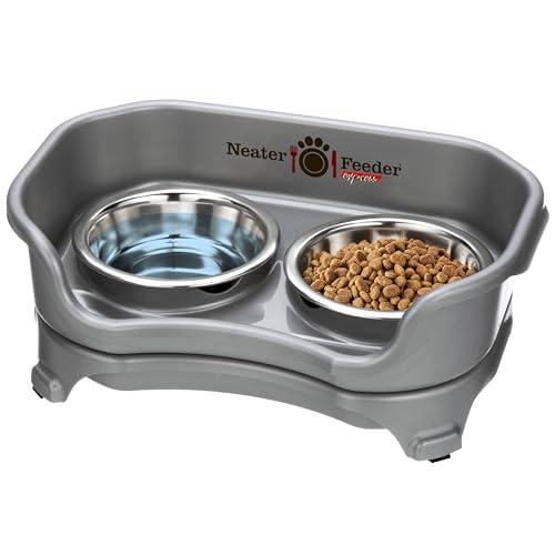 Neater Feeder Express Mess Proof Cat Bowls Elevated, No Spill Feeding Station, Stainless Steel Dishes for Food and Water, Raised Bowls for Indoor Cats, No Fatigue Whisker Friendly Dish, Grey - color: Gunmetal Grey, size: Cat w/ Standard Bowls