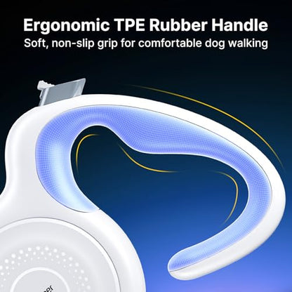 16Ft Auto-Brake Retractable Dog Leash with Chew-Proof Steel Cable, 360° Tangle-Free, Shock Absorbing, Built-in Poop Bag Dispenser - color: White, size: 16Ft-Large