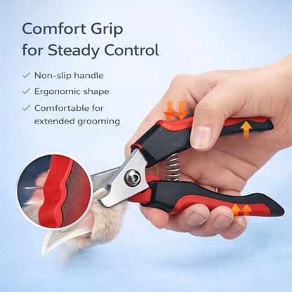Dog & Cat Nail Clippers & Trimmers - Extra Sharp Dog Clippers with Stainless Steel Blades & Safety Guard to Avoid Overcutting - Ergonomic Cat Nail Clippers with Non-Slip Grip & Lock Feature - color: Red