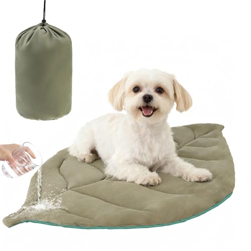 SCENEREAL Outdoor Dog Bed - Waterproof Reversible Leaf Mat 43x26, Portable Foldable Pet Bed for Small/Medium Dogs & Cats, All-Weather for Camping & Travel