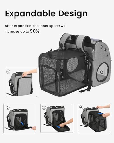 Expandable Cat Backpack Carrier for Small Cats/Dogs Airline Approved | Pet Carrier Backpack with Large Space/Breathable Mesh/Anti-Collapse,for Travel/ Hiking/Camping/Vet, Up to 18 lbs - color: Grey