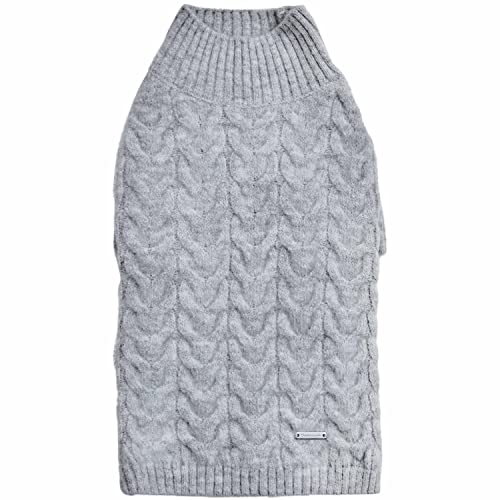 Blueberry Pet Classic Fuzzy Textured Knit Pullover Turtle-Neck Dog Sweater in Heather Grey, Back Length 16", Pack of 1 Clothes for Dogs - color: Heather Grey, Turtle-neck, size: 16 inch