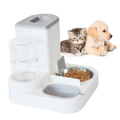 Automatic Cat Food and Water Dispenser Set 2 in 1, All-in-One Gravity Pet Feeder with Stainless Steel Cat Food Bowl Travel Auto Supply Feeder and Water Dispenser for Small Medium Cats Dogs (Gray) - color: 【Gray】